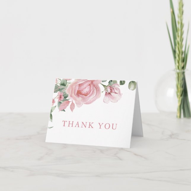 Elegant Blush Pink Roses Thank You Card (Front)
