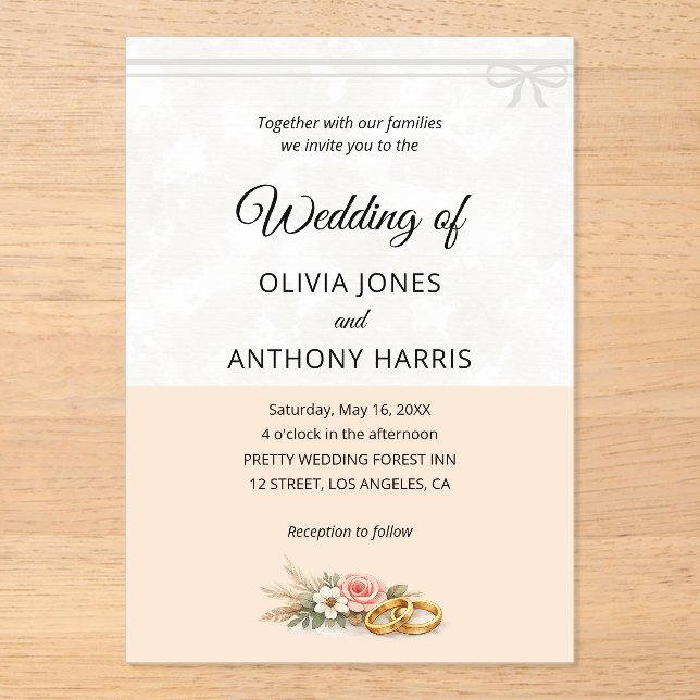 Elegant Blush Pink Rustic Floral Romantic Wedding  Acrylic Invitations (Front)