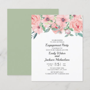 Elegant Blush Pink Sage Green Floral Engagement Invitation