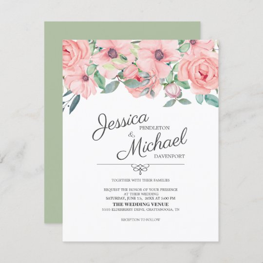 Elegant Blush Pink Sage Green Floral Wedding Invitation | Zazzle.ca