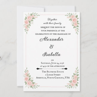 Elegant Blush Pink & Sage Green Floral Wedding Invitation