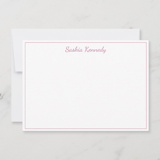 Elegant Blush Pink Script Border Personalized Card (Front)