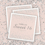 Elegant Blush Pink Silver Glitter Sweet 16 Name  Napkin<br><div class="desc">Sweet 16 birthday party paper napkins with silver glitter on a blush pink background and an elegant calligraphy/script font.  Personalize with the name of the birthday girl and her party date. The background and text colour of these napkins are completely customizable,  so design them for your celebration.</div>