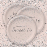 Elegant Blush Pink Silver Glitter Sweet 16 Name  Paper Plate<br><div class="desc">Blush pink Sweet 16 birthday party paper plates with silver glitter and an elegant calligraphy/script font.  The background and text colour of these paper plates are completely customizable,  so design them for your celebration.</div>
