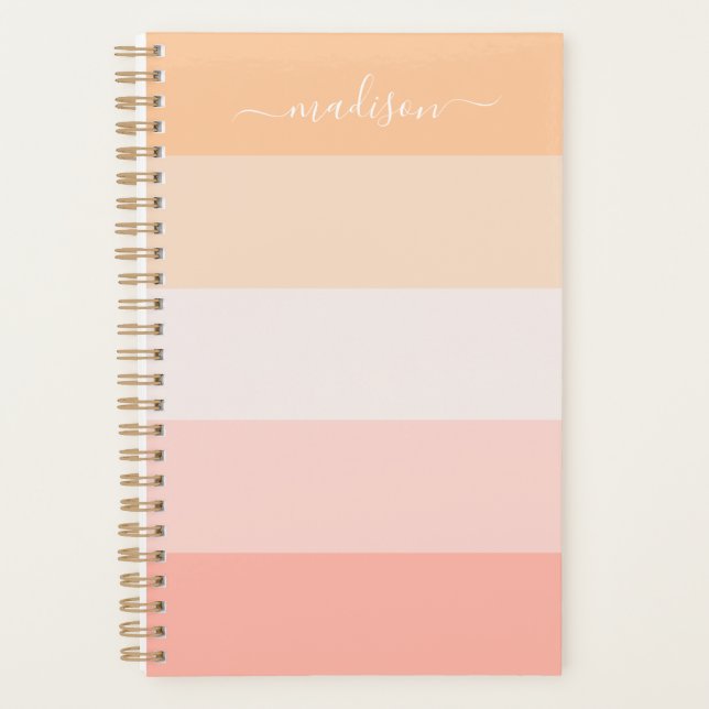 Elegant blush pink striped script name planner (Front)