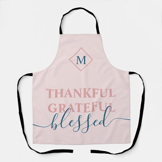 Elegant blush pink thankful grateful blessed apron (Front)