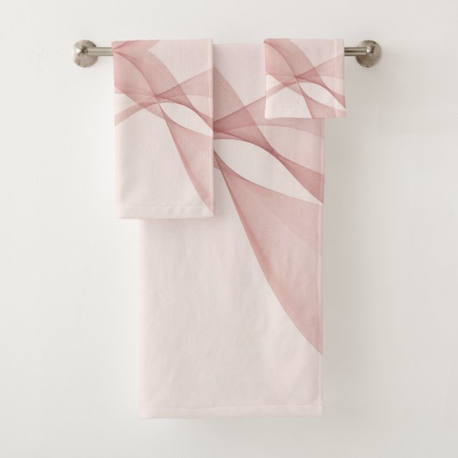 Elegant Blush Pink Translucent Wave Summer Bath Towel Set (Insitu)