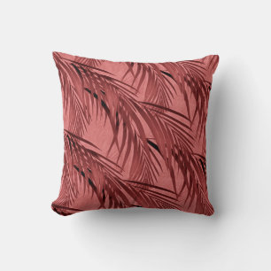Elegant Blush Pink Tropical Palm Tree Leaf Pattern Throw Pillow