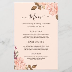 Elegant Blush Pink Victoria Floral Wedding Menu