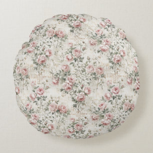 Elegant Blush Pink Vintage Cottagecore Floral Round Pillow