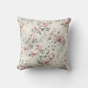 Elegant Blush Pink Vintage Cottagecore Floral Throw Pillow