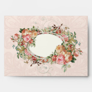 Elegant Blush Pink Vintage Floral Rose Damask Lace Envelopes