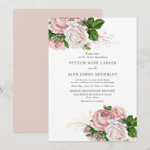 Elegant Blush Pink Vintage Roses Floral Wedding Invitation
