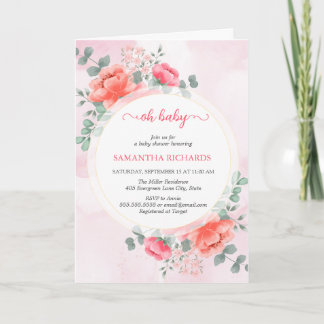 Elegant blush pink watercolor baby shower  invitation
