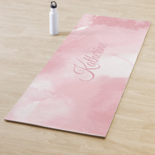Elegant Blush Pink Watercolor Custom Name  Yoga Mat