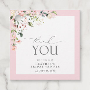 Elegant Blush Pink Watercolor Floral Bridal Shower Favour Tags
