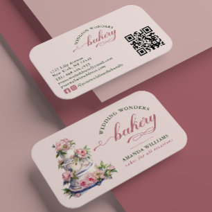 Elegant Blush Pink Watercolor Floral Cake Bakery Business Card