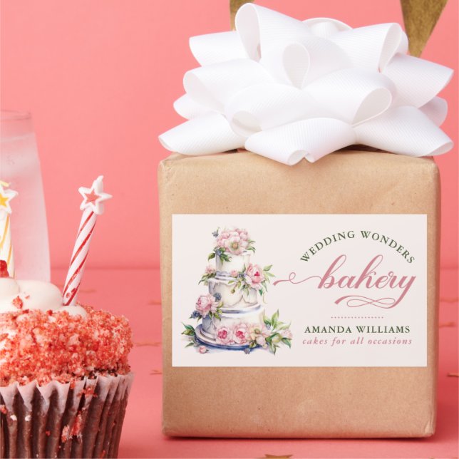 Elegant Blush Pink Watercolor Floral Cake Bakery Sticker (Party)