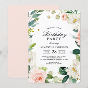 Elegant Blush Pink Watercolor Floral Frame Invitation