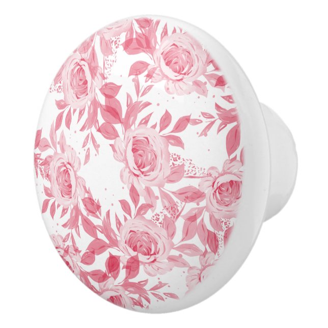 Elegant Blush Pink Watercolor Floral Monogram Ceramic Knob (Right)