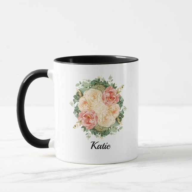 Elegant Blush Pink Watercolor Floral Mug (Left)