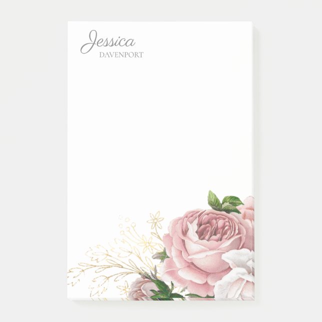 Elegant Blush Pink Watercolor Floral Post-it Notes (Front)