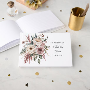 Elegant Blush Pink Watercolor Floral Wedding Guest Book