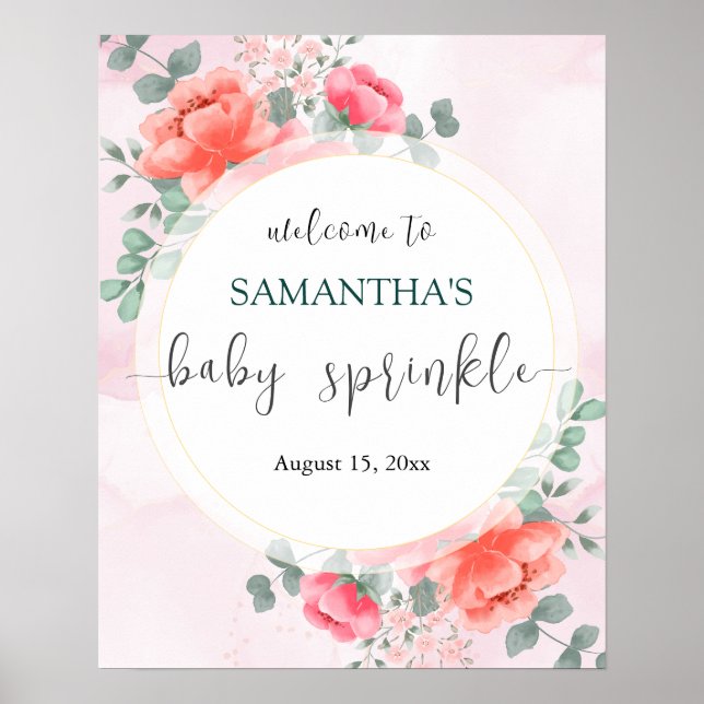Elegant Blush pink watercolor flower welcome sign  (Front)