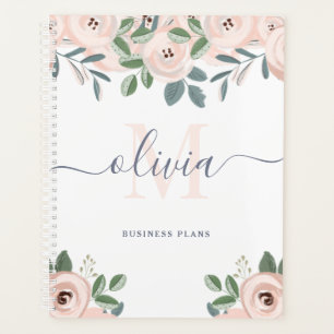 Elegant Blush Pink Watercolor Flowers   Monogram Planner