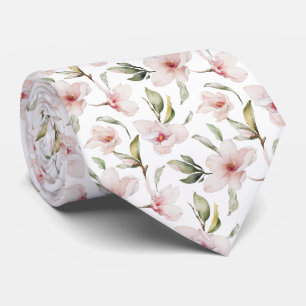 Elegant Blush Pink Watercolor Magnolia Floral Tie