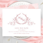 Elegant Blush Pink Watercolor Monogram Wedding Save The Date<br><div class="desc">Announce your wedding date with this striking wedding save the date card featuring exquisite hand drawn botanical monogram elegantly framing couples initials in blush pink hues. Simple, elegant, timeless and clean style. Back with beautiful watercolor wash background in blush pink, rose gold and pink hues and extra text sections for...</div>