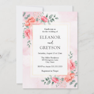 Elegant blush pink watercolor wildflower wedding invitation