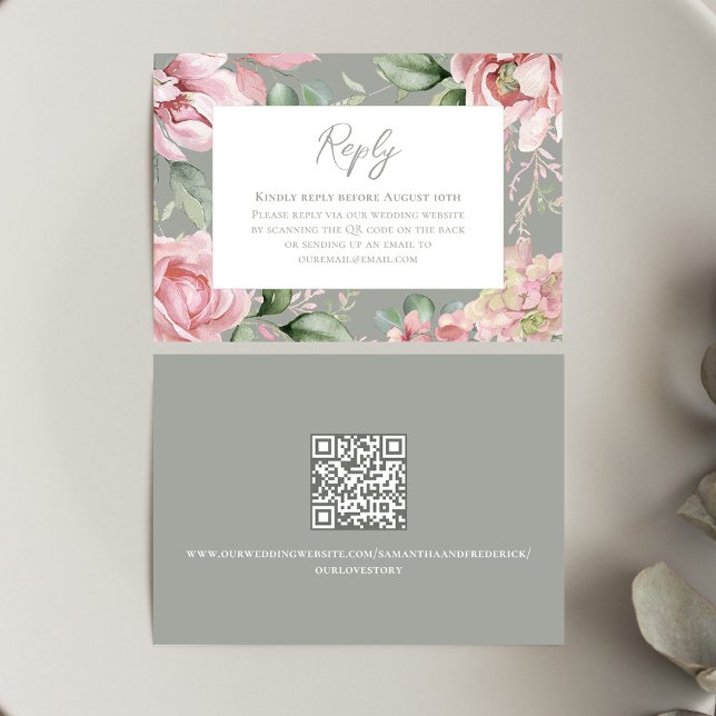 Elegant Blush Pink Wedding Floral RSVP Card (Blush pink floral Wedding RSVP card)