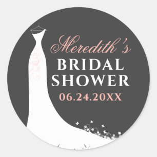 Elegant Blush Pink Wedding Gown Bridal Shower Classic Round Sticker