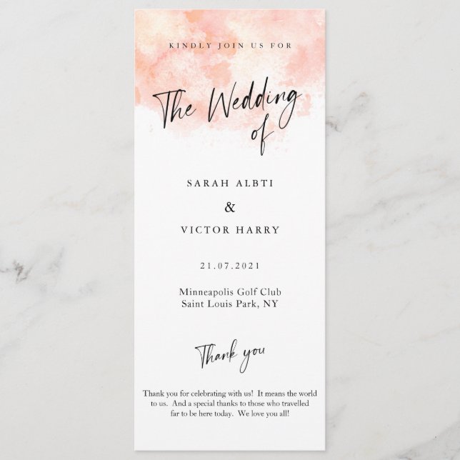 Elegant Blush Pink Wedding Program (Front)