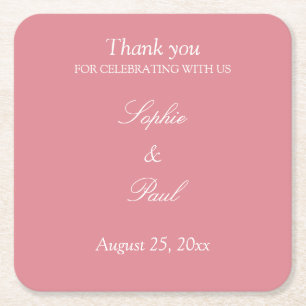 Elegant Blush Pink Wedding Thank You Square Paper Coaster