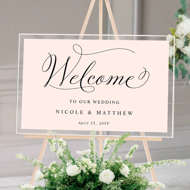 Elegant Blush Pink Wedding Welcome Acrylic Sign (Creator Uploaded)