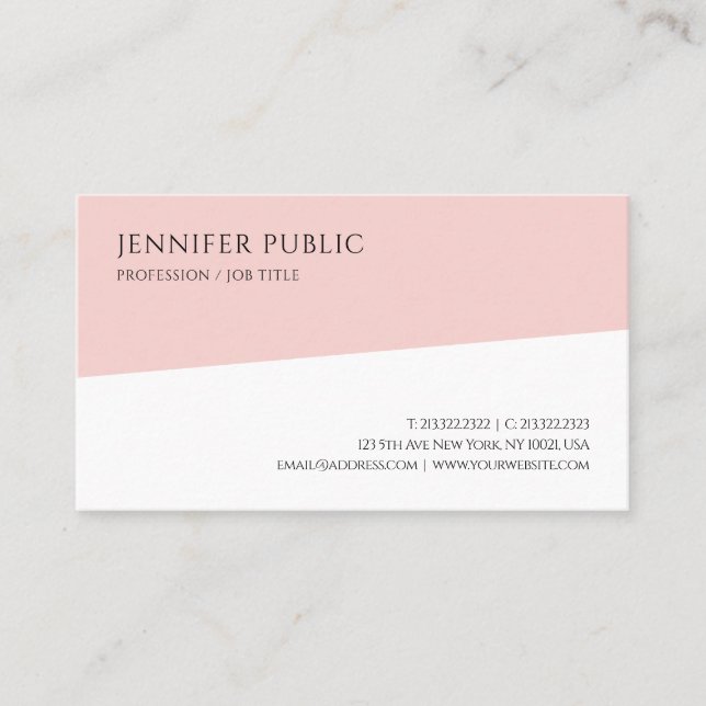 Elegant Blush Pink White Modern Minimalist Trendy Business Card (Front)