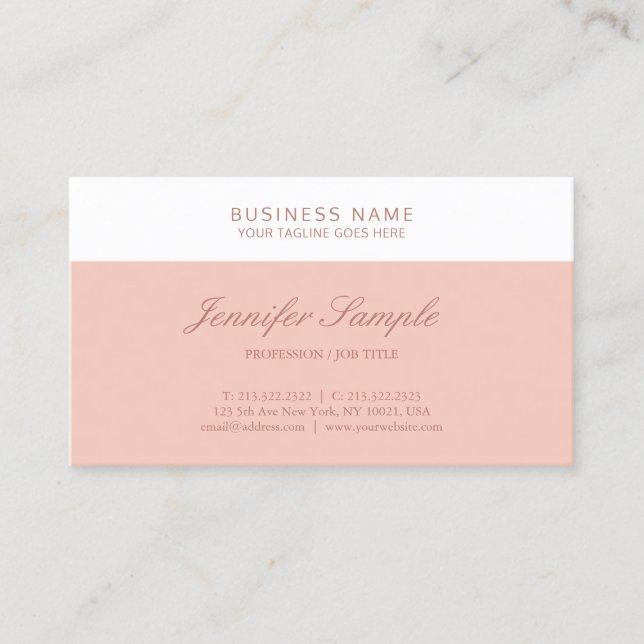 Elegant Blush Pink White Modern Simple Template Business Card (Front)