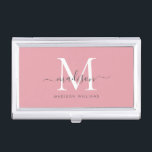 Elegant Blush Pink White Monogram Chic Script Name Business Card Holder<br><div class="desc">Elegant Blush Pink White Grey Monogram Girly Feminine Script Name Business Card Case</div>