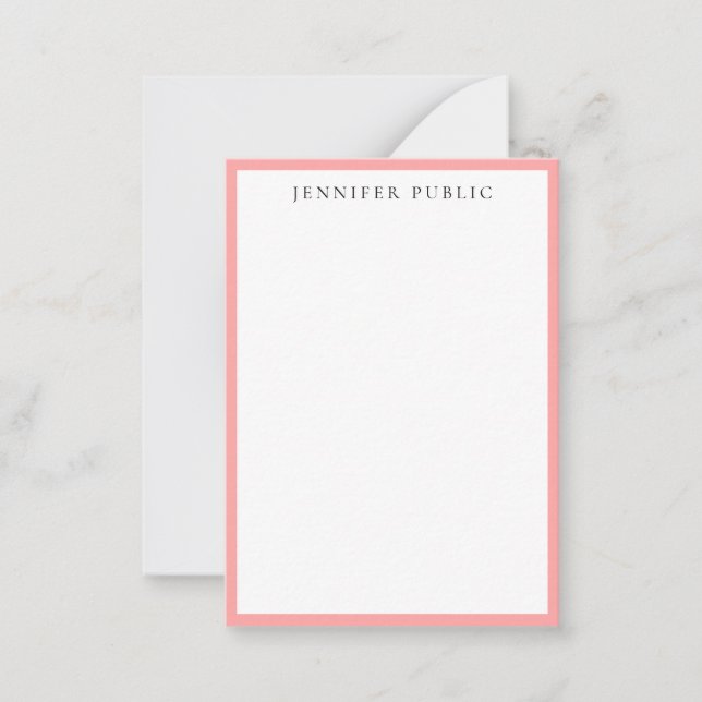 Elegant Blush Pink & White Name Sleek Minimalist Card (Front)