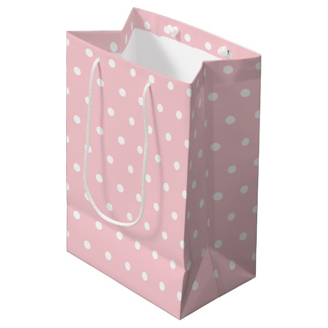 Elegant Blush Pink White Polka Dots Template Medium Gift Bag (Front Angled)