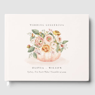 Elegant Blush Pink White Pumpkin Floral Wedding Guest Book