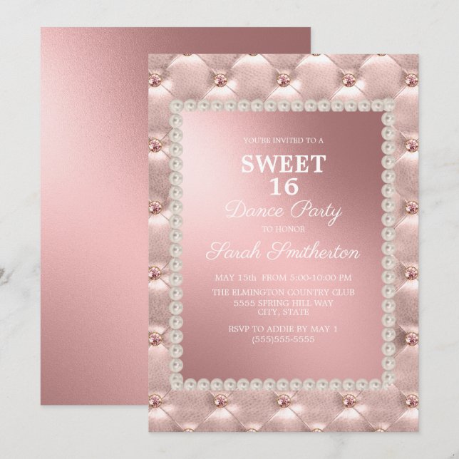 Elegant Blush Pink White Sweet 16 Dance Party Invitation (Front/Back)