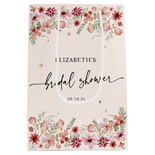 Elegant Blush Pink Wildflower Bridal Shower Favour Medium Gift Bag