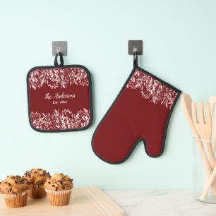 Elegant Blush Pink Wildflowers Oven Mitt & Pot Holder Set