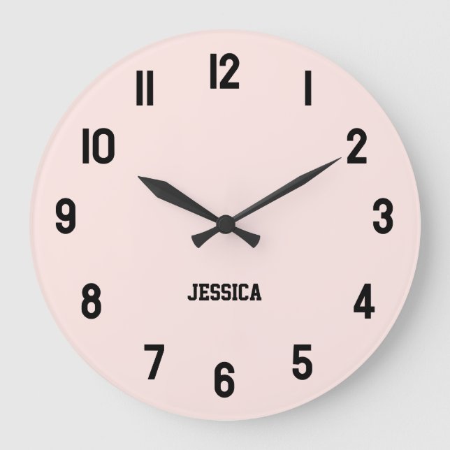 Elegant Blush Pink With Black Numbers Personized Large Clock (Front)