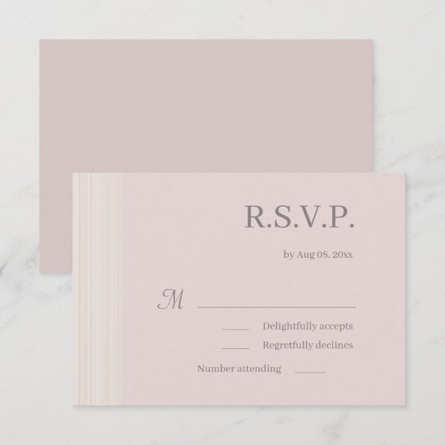 Elegant Blush Pink Wood Grain Stripes Wedding RSVP Invitation (Front/Back)