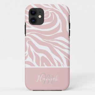 Elegant Blush Pink Zebra White Animal Print iPhone 11 Case