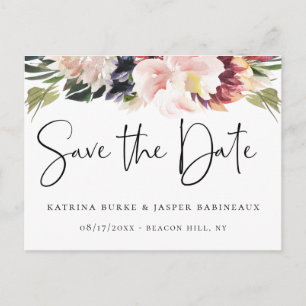 Elegant Blush Plum Floral Save the Date Announcement Postcard
